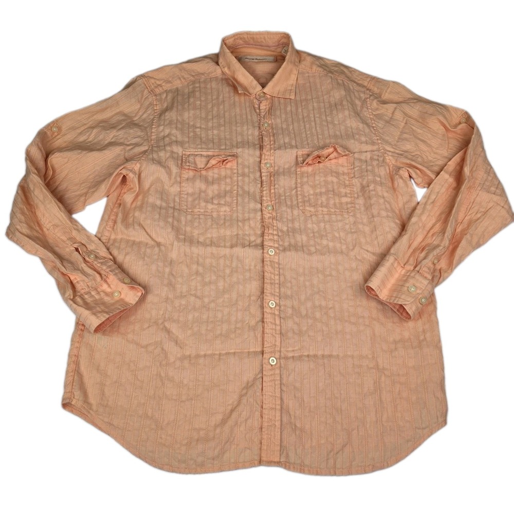 Tommy Bahama Linen Blend Shirt Mens Large Button Up Long Sleeve Beach Hawaiian